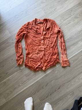 Raquel Allegra Women's Lightweight Button-Front Top - Rust Orange